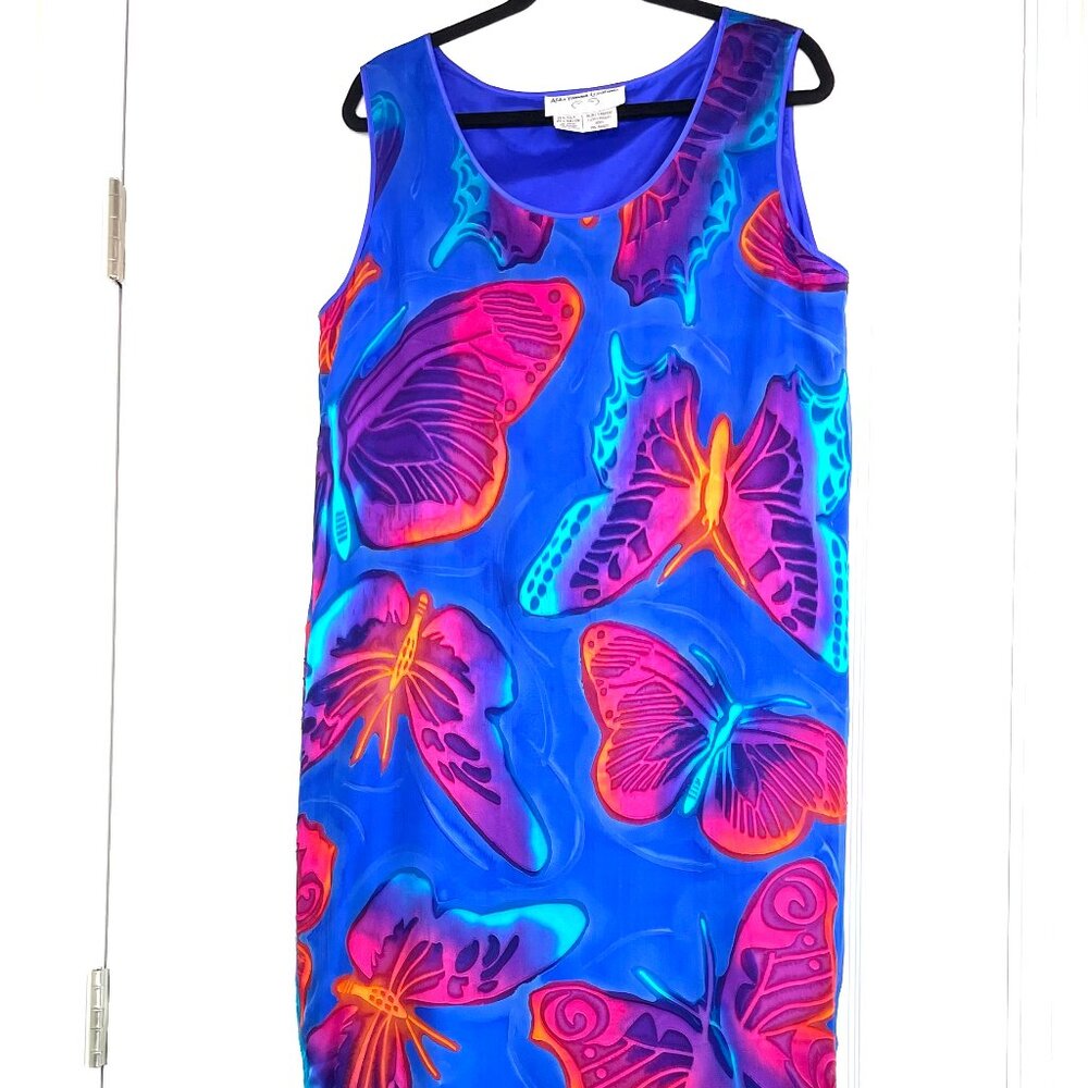 Aliki Yamani Creations Womens Silk Dress Butterfly Print Sleeveless Size M